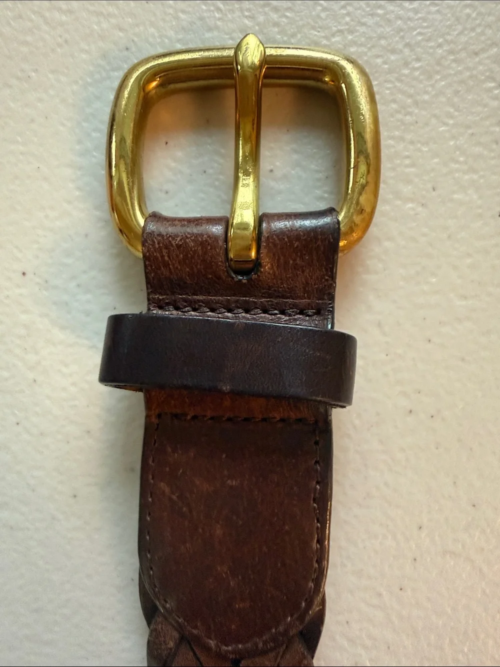 Cole Haan Women's Braided Leather Belt in Dark Brown with Gold Buckle 40 inches